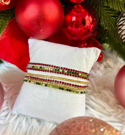 Holiday Rhinestone Stretch Bracelet Stack