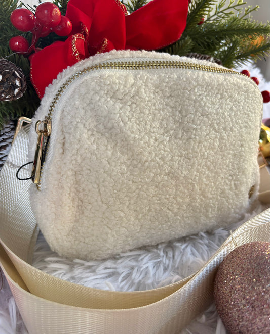 Winter White Fuzzy Sherpa Belt Bag