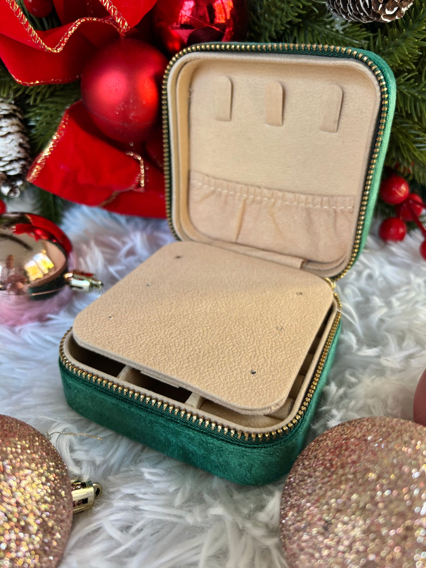 Travel Jewelry Box-Green Velvet & Pink Velvet