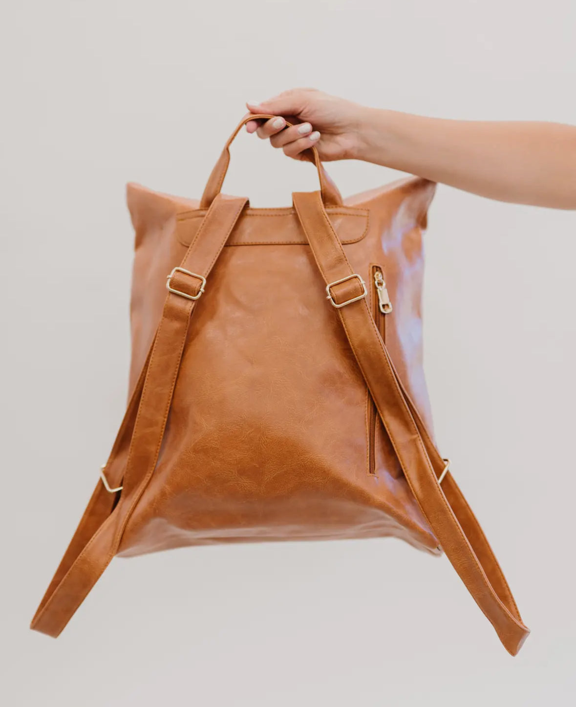 Vegan Leather Backpack-Camel