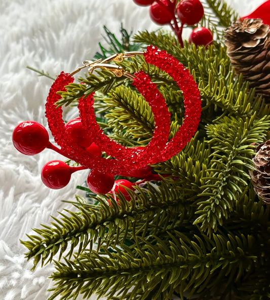 Red Glitter Hoops