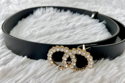 Black Rhinestone Double Circle Belt