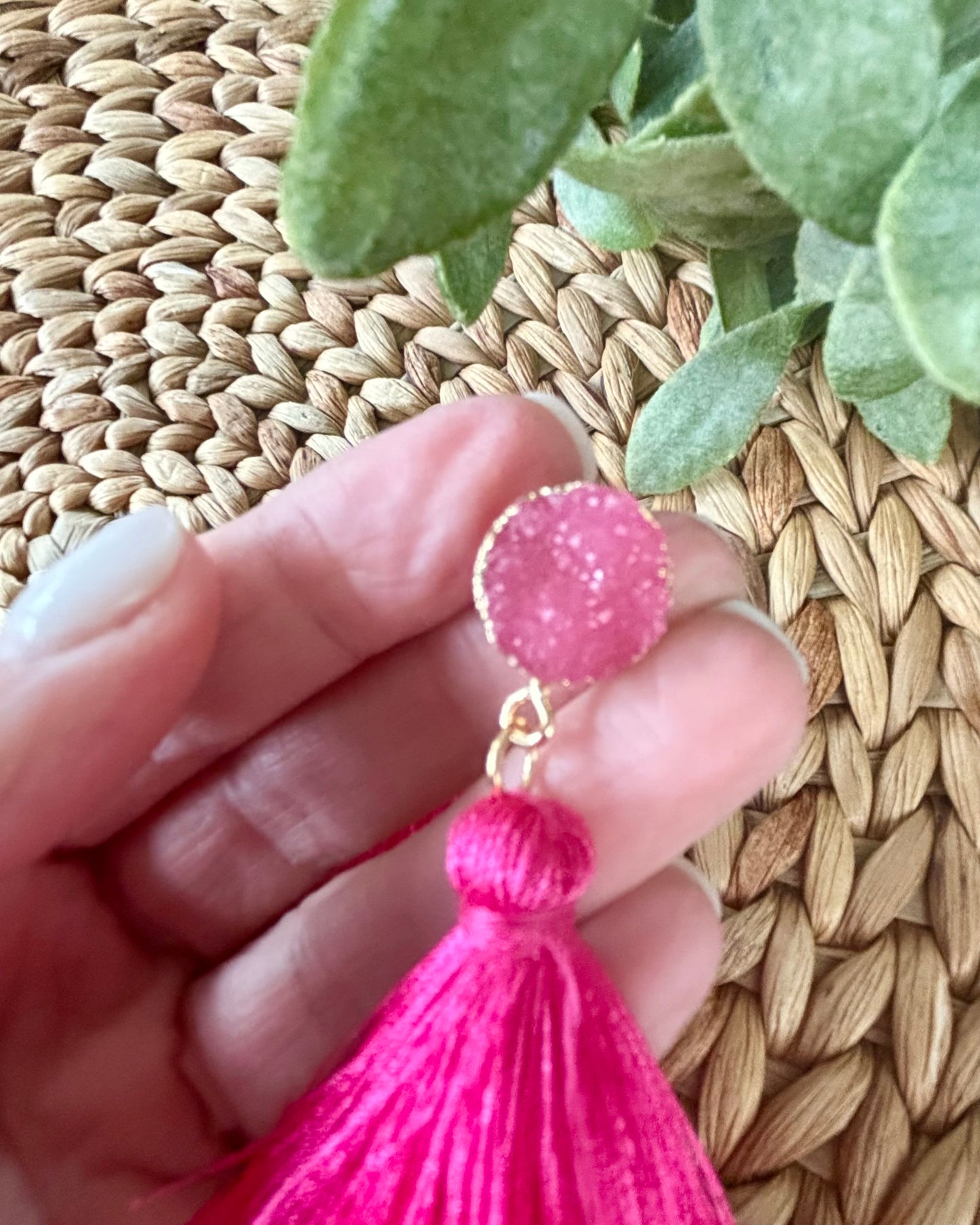 Tiered Pink Tassel Earrings