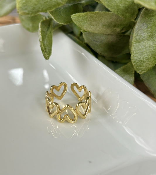 Adjustable Hollow Heart Ring-Gold