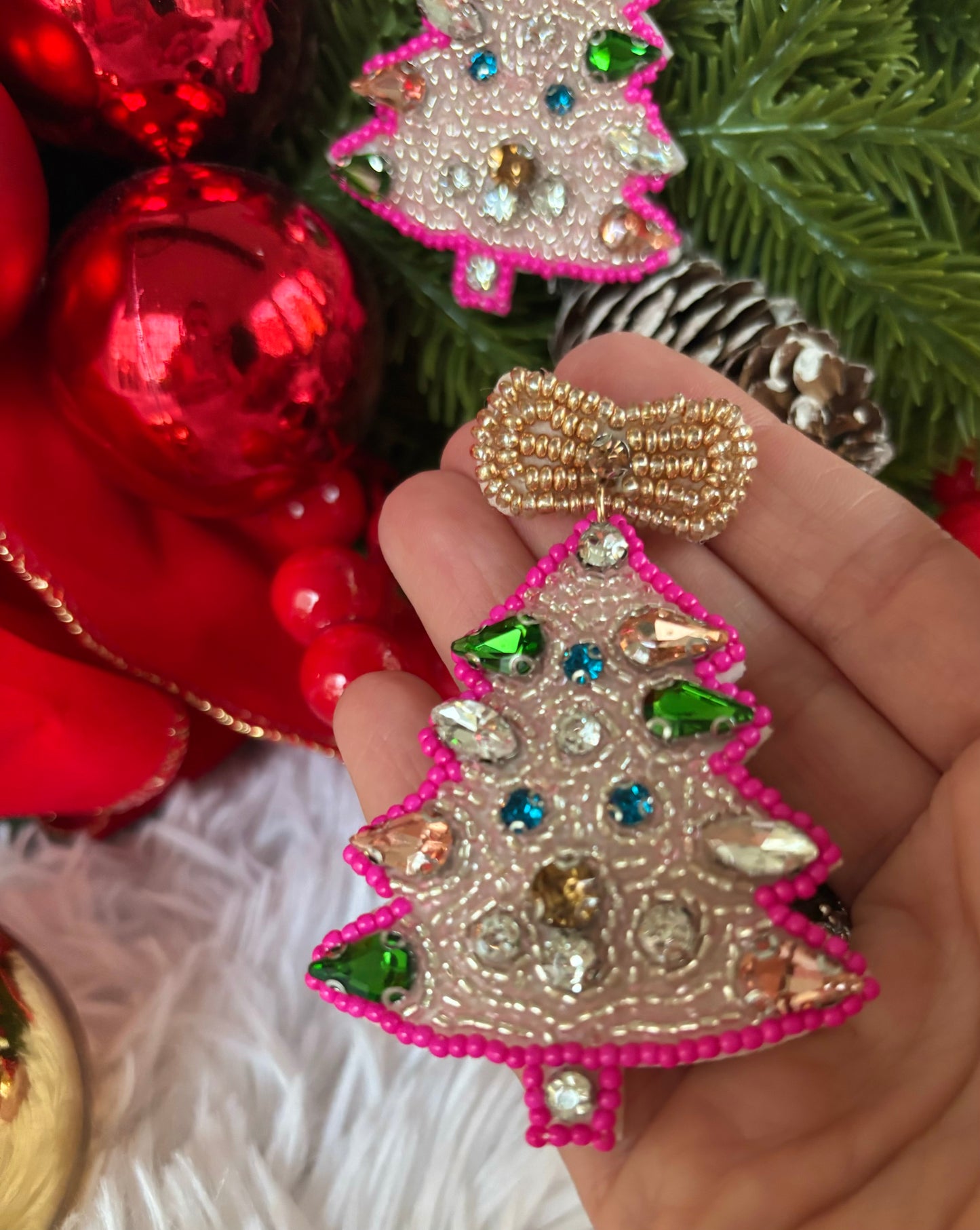 Beaded Christmas Tree Earrings