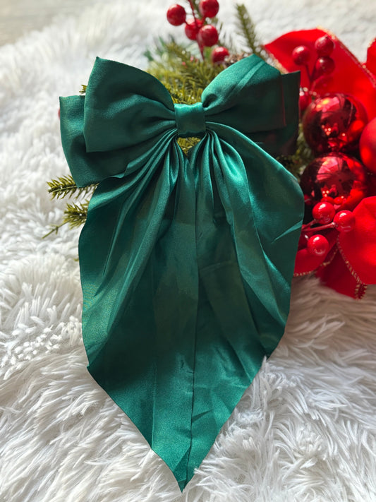 Satin Hair Bow-Hunter Green