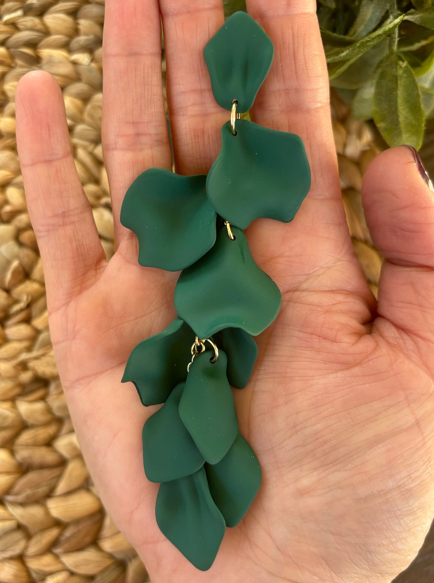 Green Petal Drop Earrings