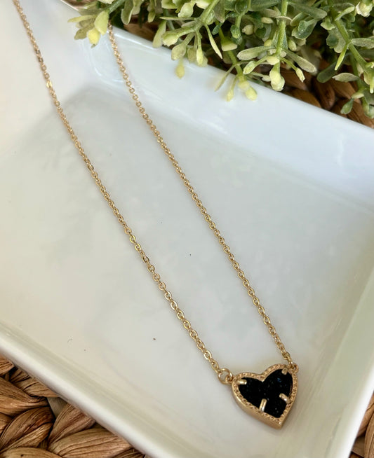 Black Druzy Heart Necklace