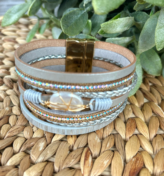 Silver Leather Wrap Bracelet