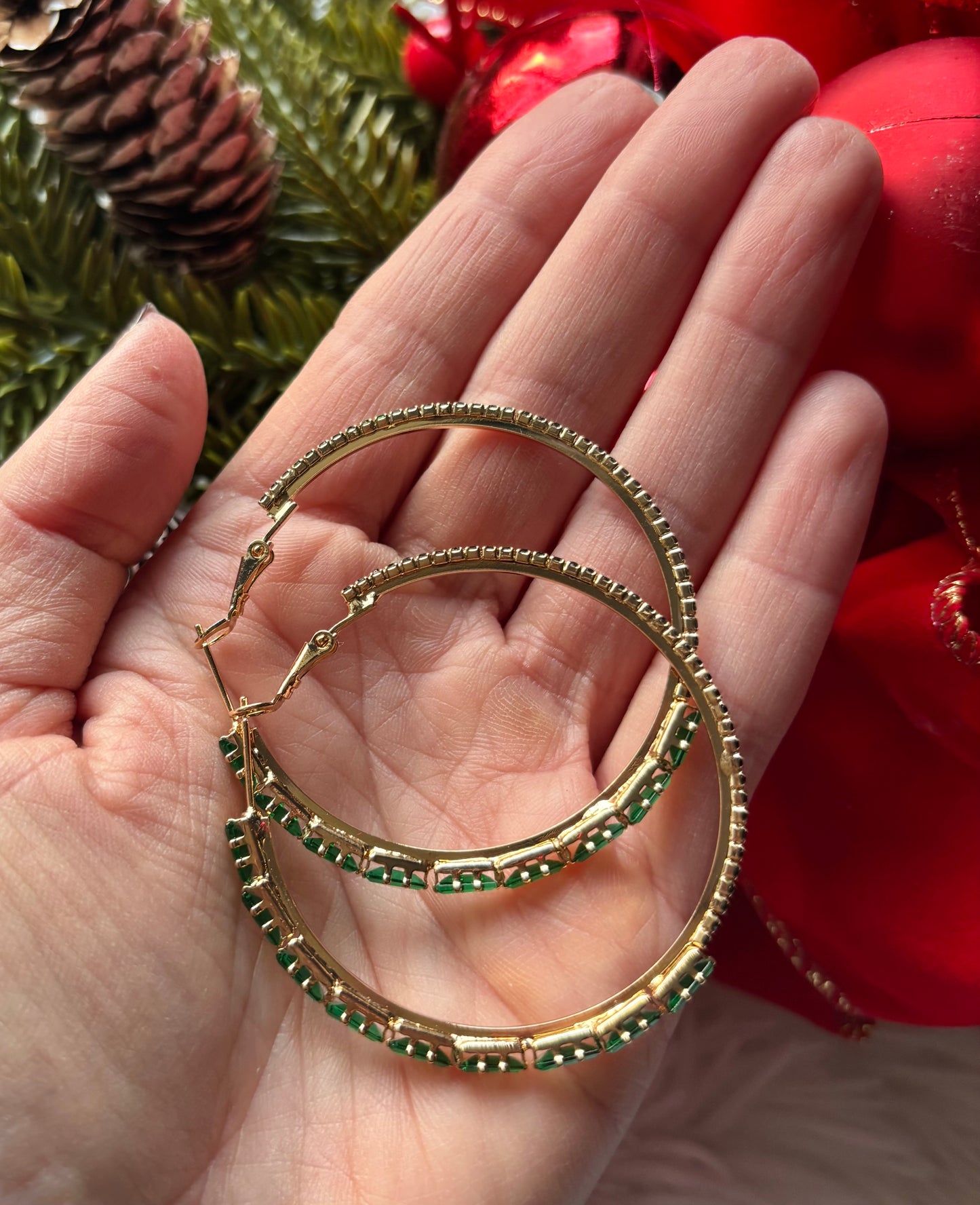 Green Stone Hoops