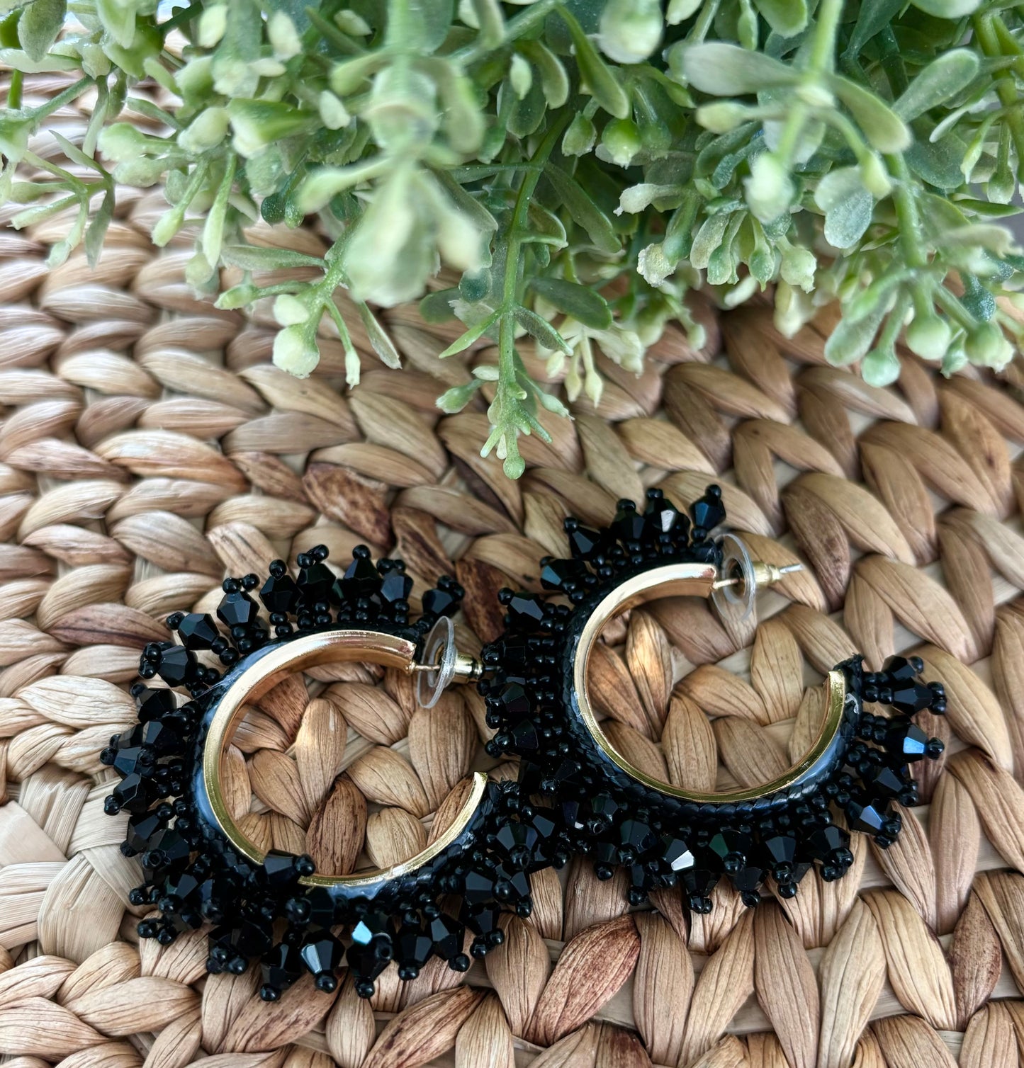 Black Beaded Hoops