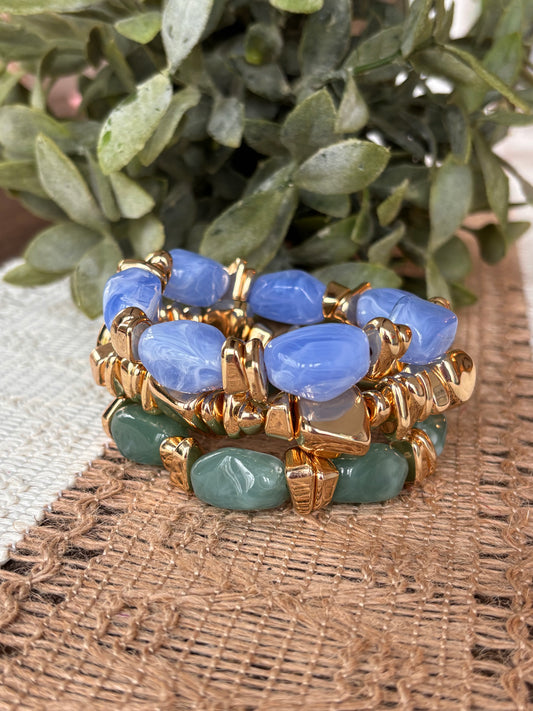 Stretchy Beaded Stack-Blue & Green
