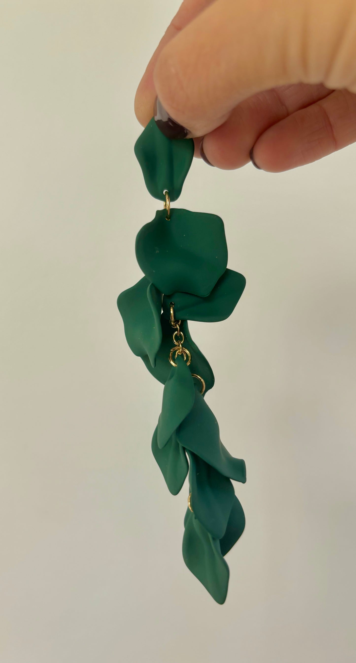 Green Petal Drop Earrings