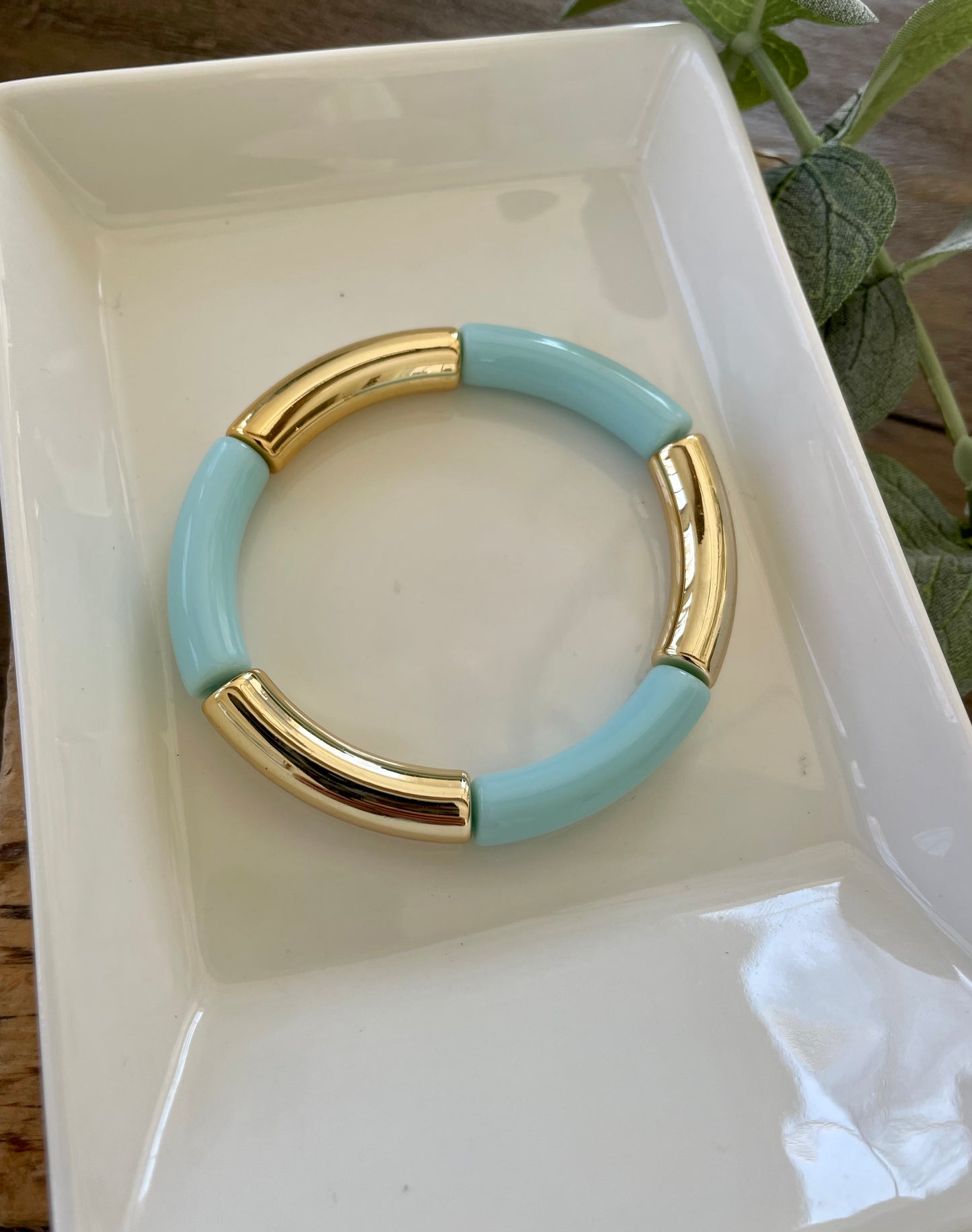 Light Blue & Gold Tube Bracelet