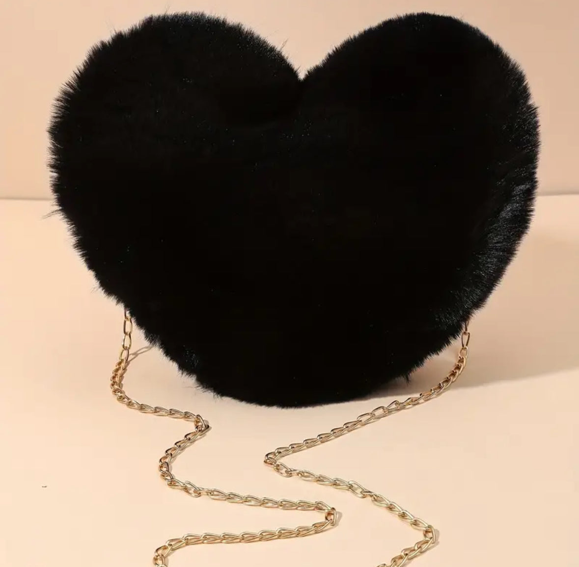 Faux Fur Heart Purse-Black