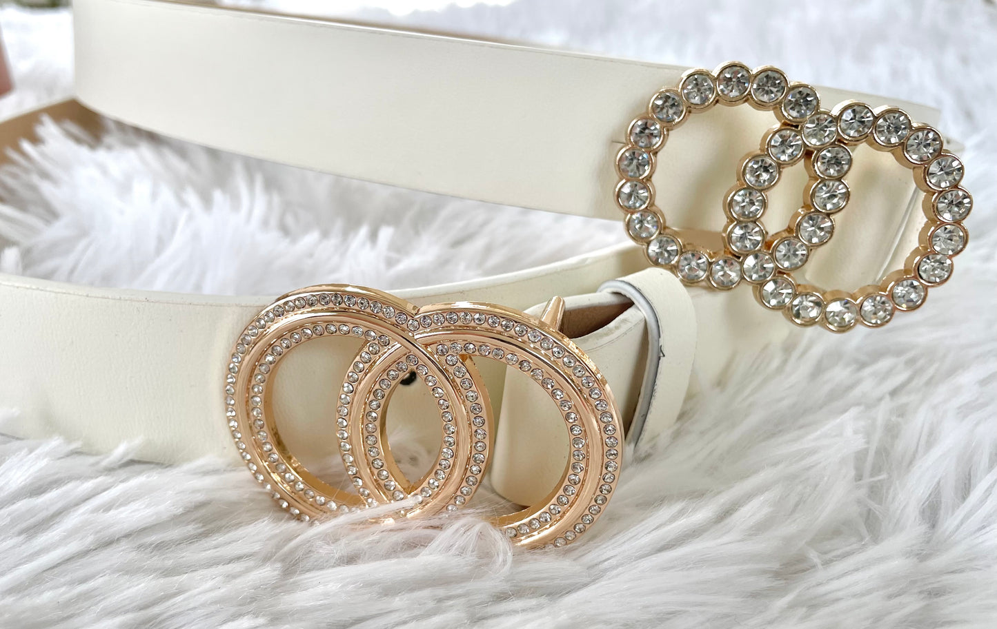 Off White Rhinestone Double Circle Belt