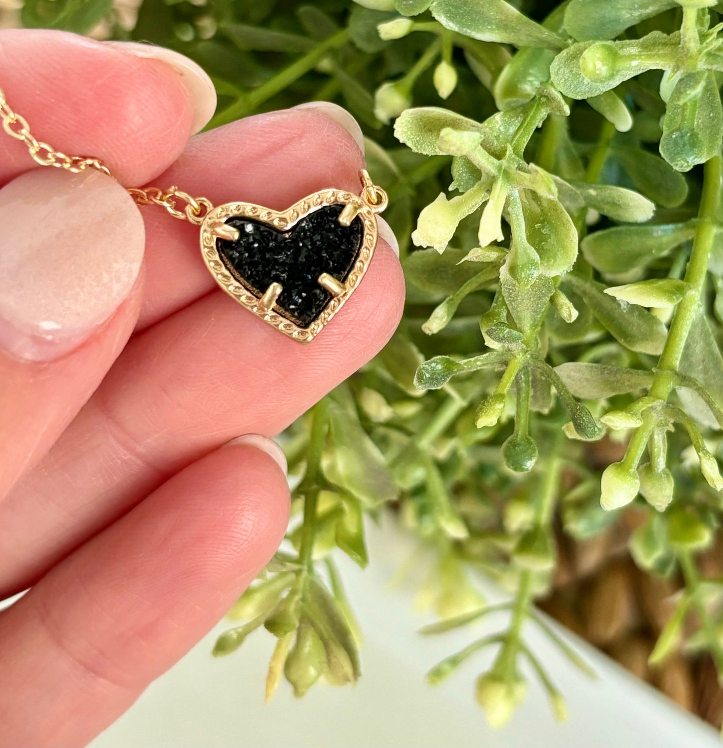 Black Druzy Heart Necklace