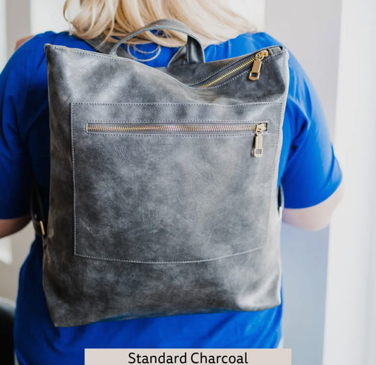 Vegan Leather Backpack-Charcoal