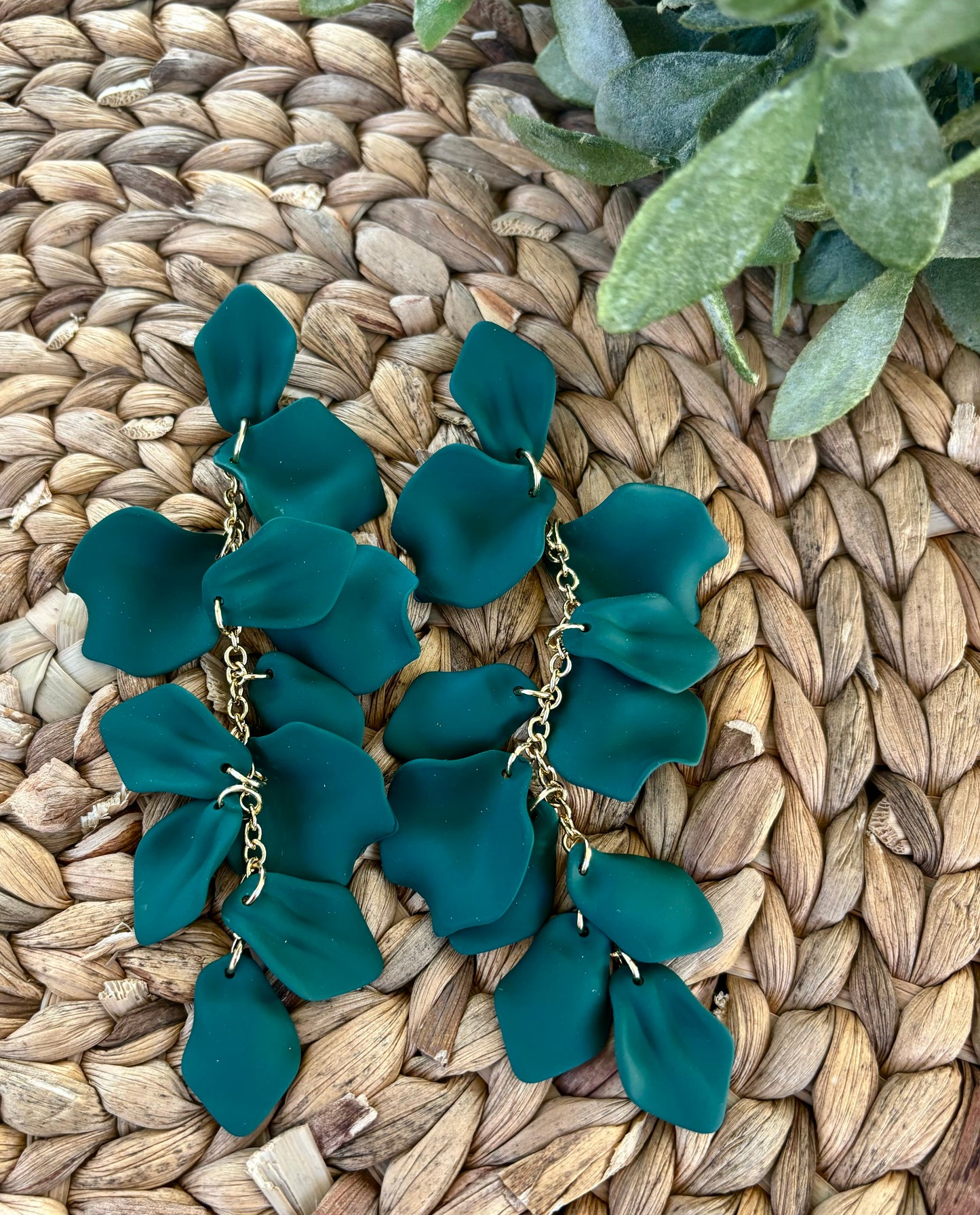 Green Petal Drop Earrings