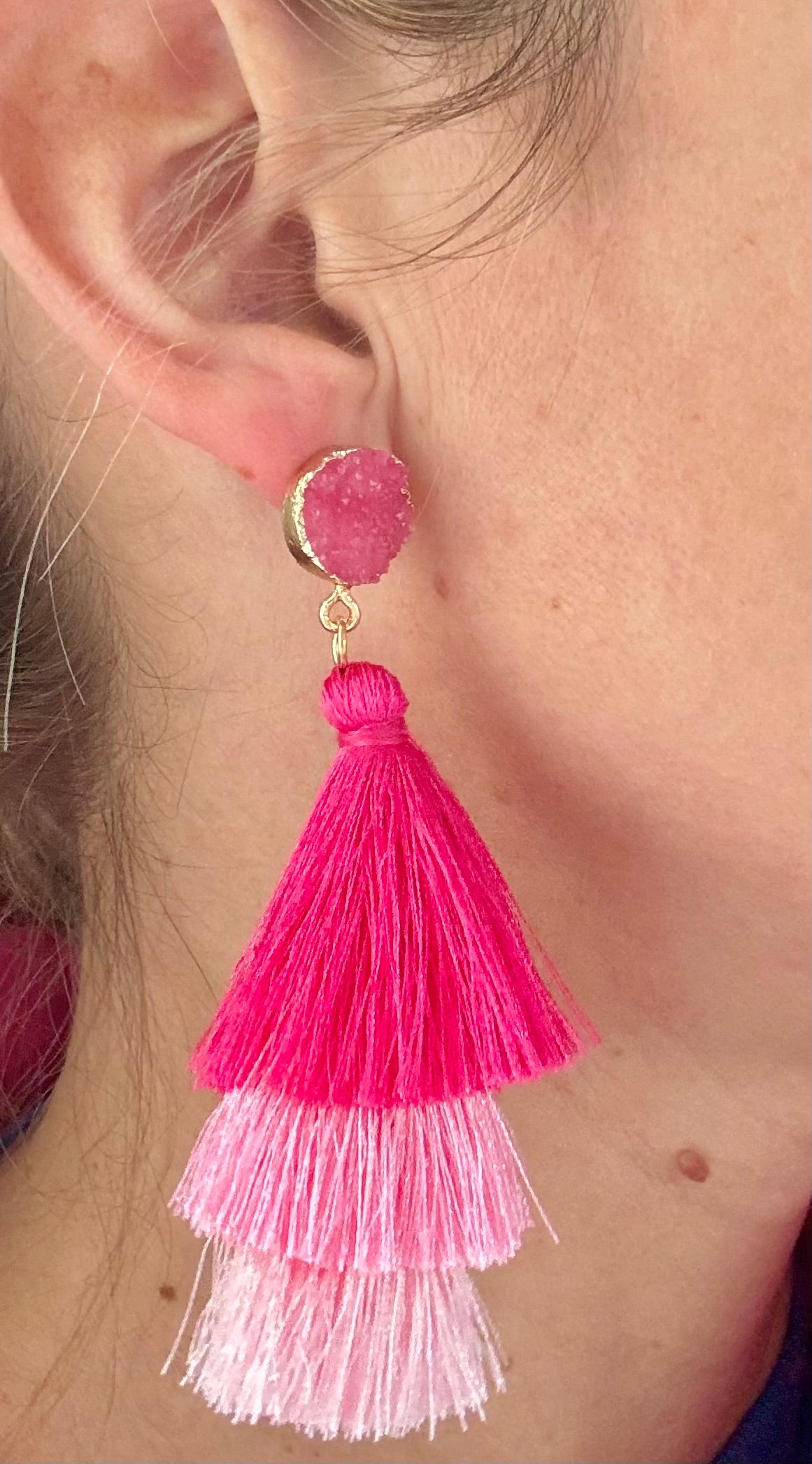 Tiered Pink Tassel Earrings