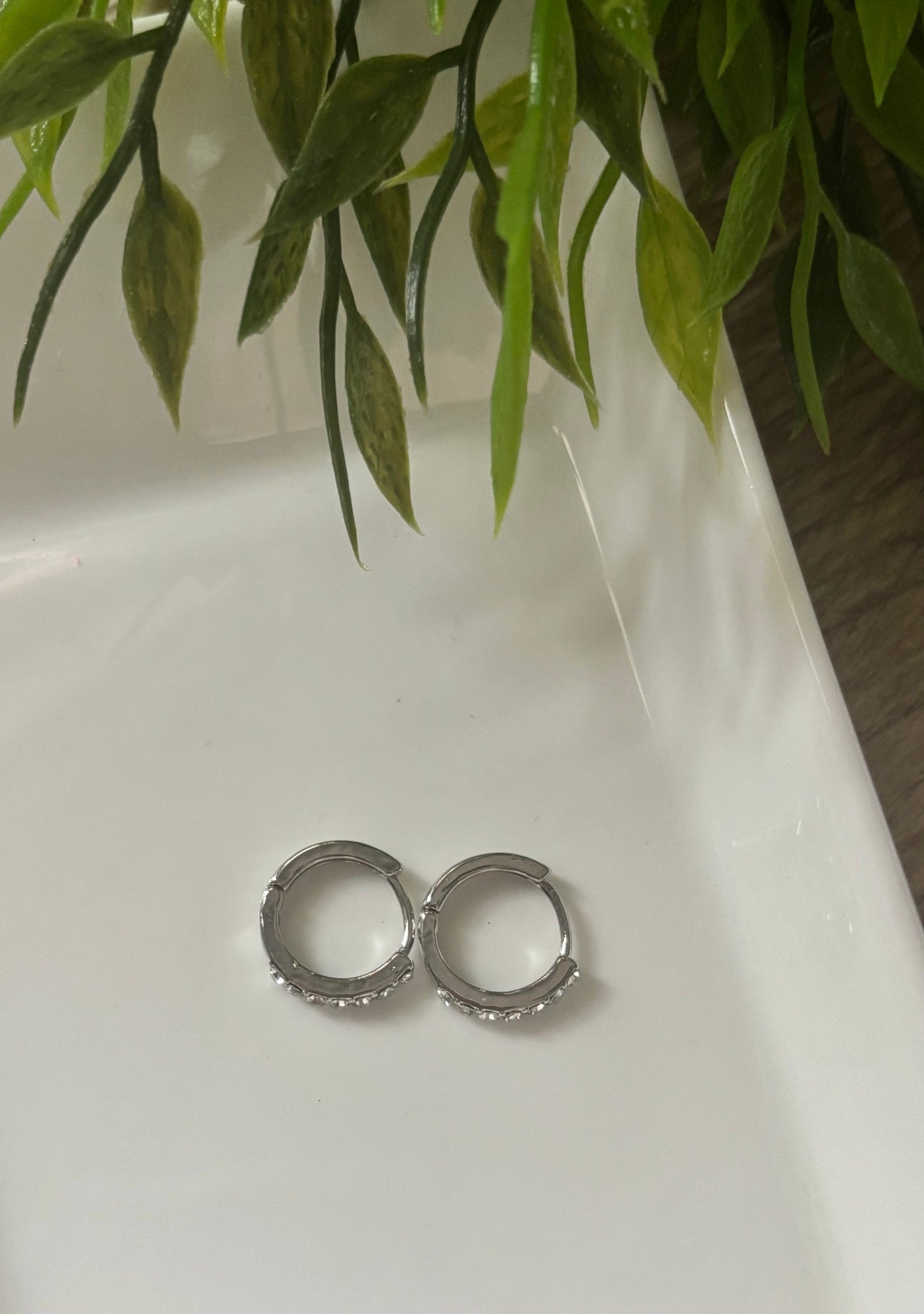 Silver Pave Huggie Hoops