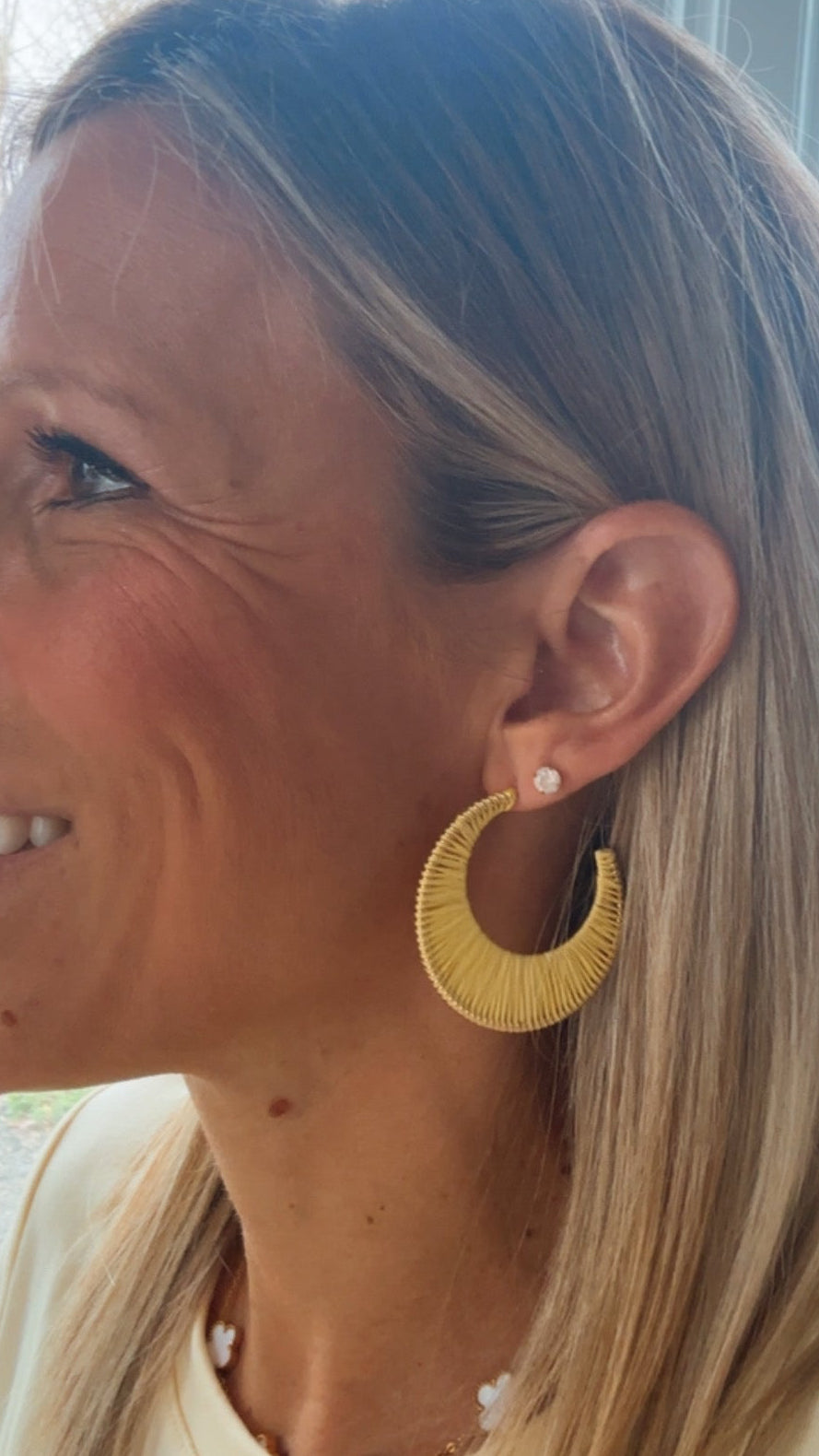Yellow Raffia Open Hoops