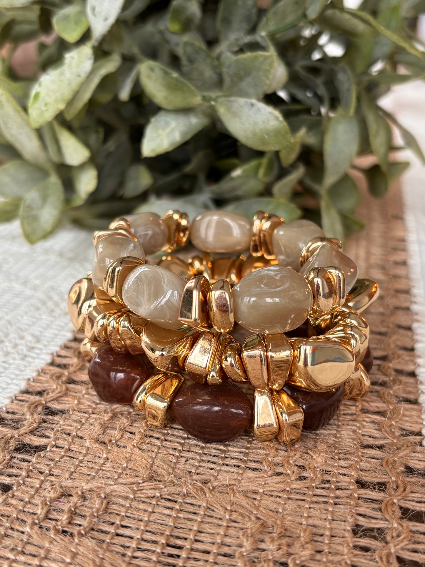 Stretchy Beaded Stack-Brown & Tan