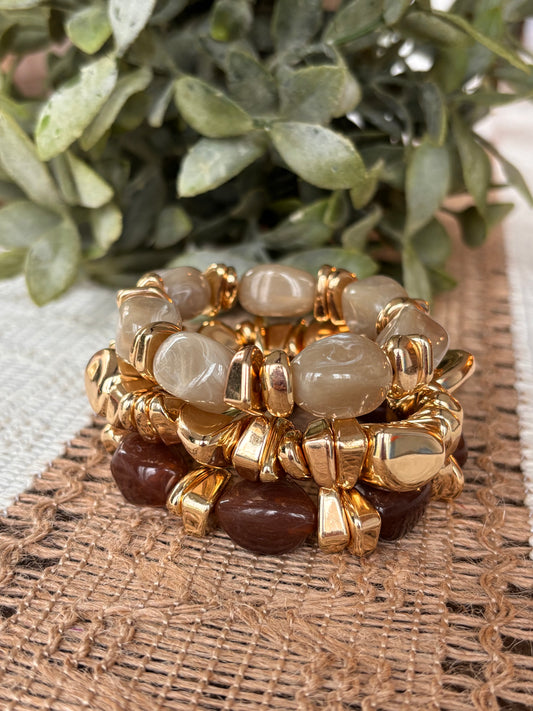 Stretchy Beaded Stack-Brown & Tan