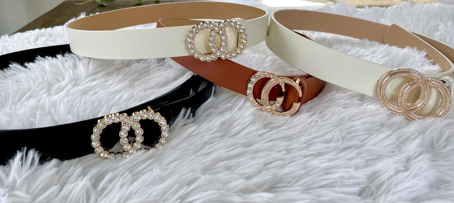 Off White Rhinestone Double Circle Belt