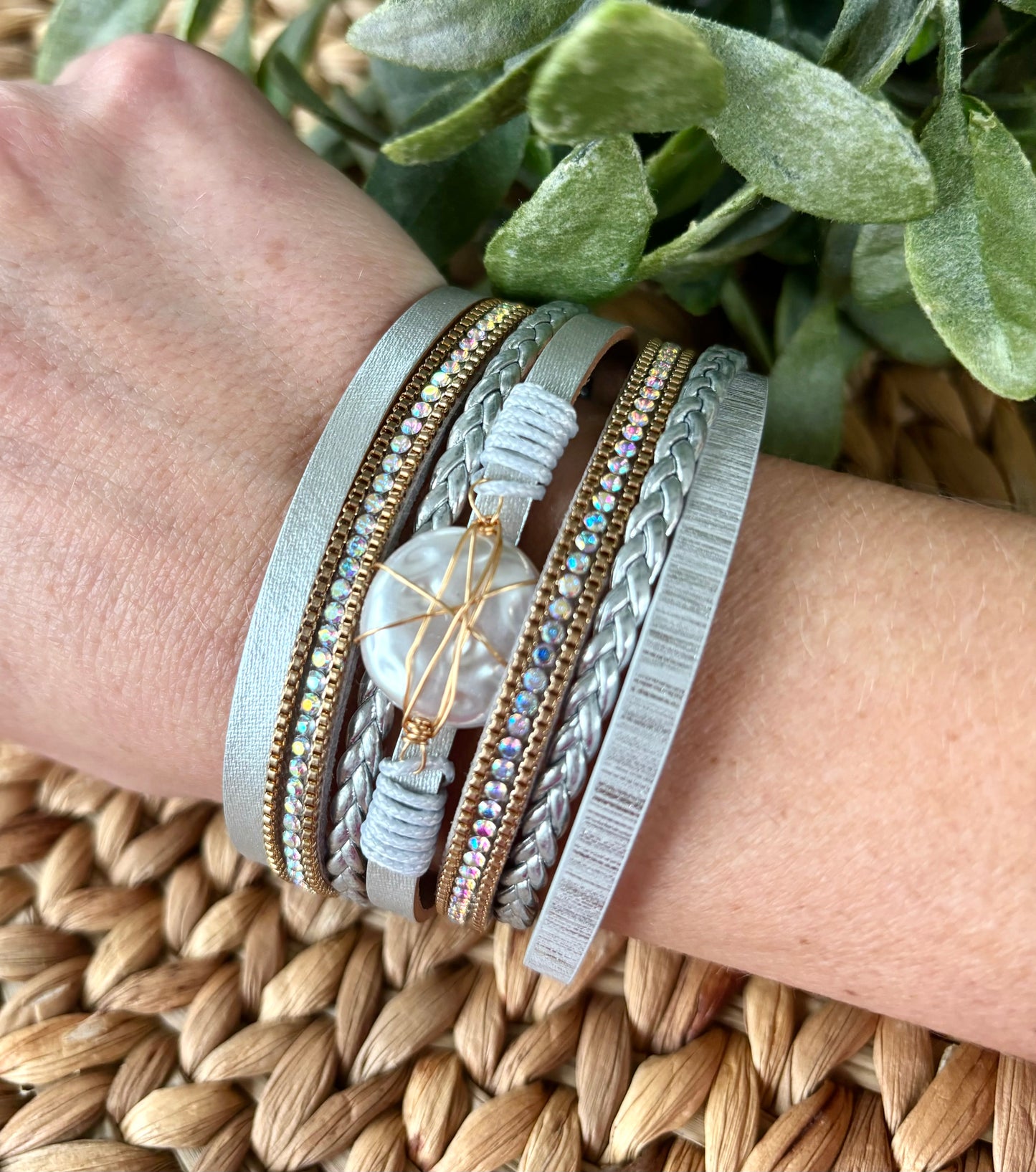 Silver Leather Wrap Bracelet