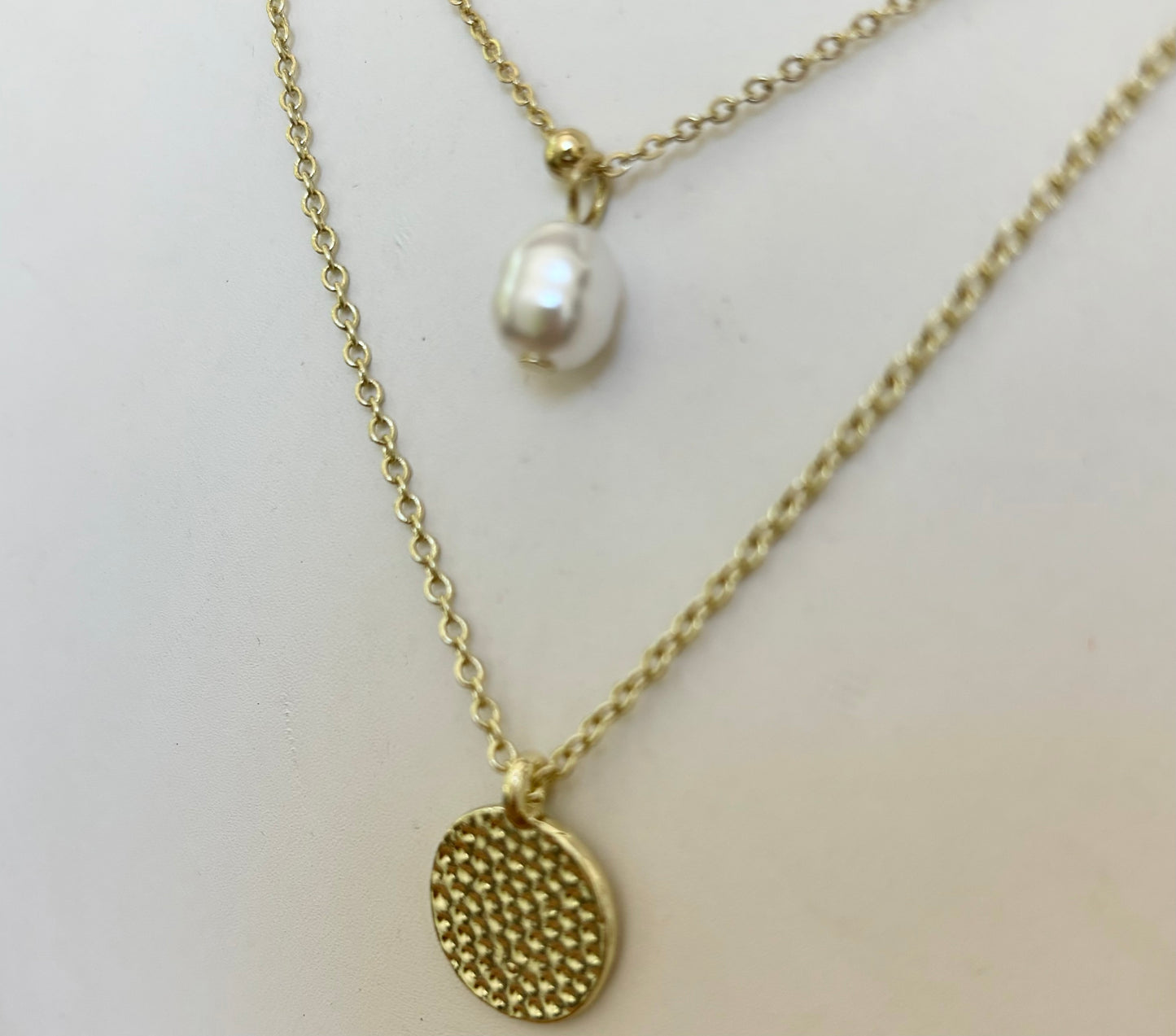 Layering Pearl & Disc Necklace