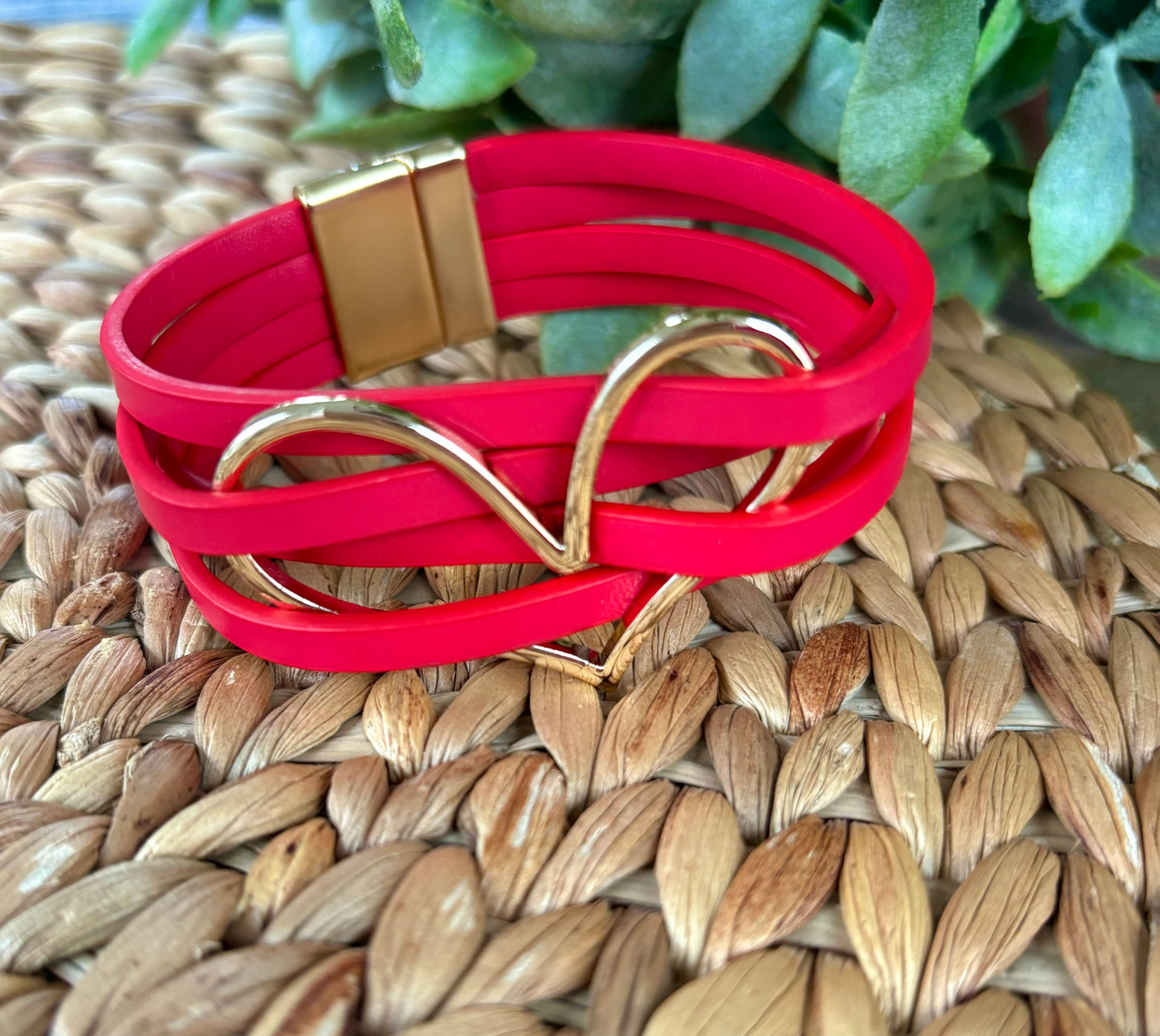 Red Heart Leather Wrap Bracelet