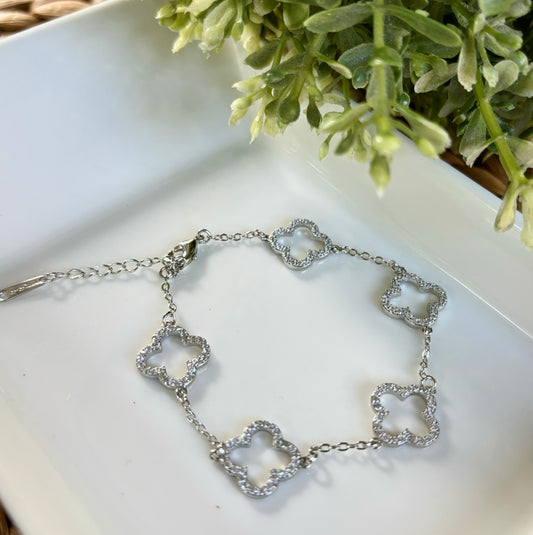 Silver Pave Clover Bracelet