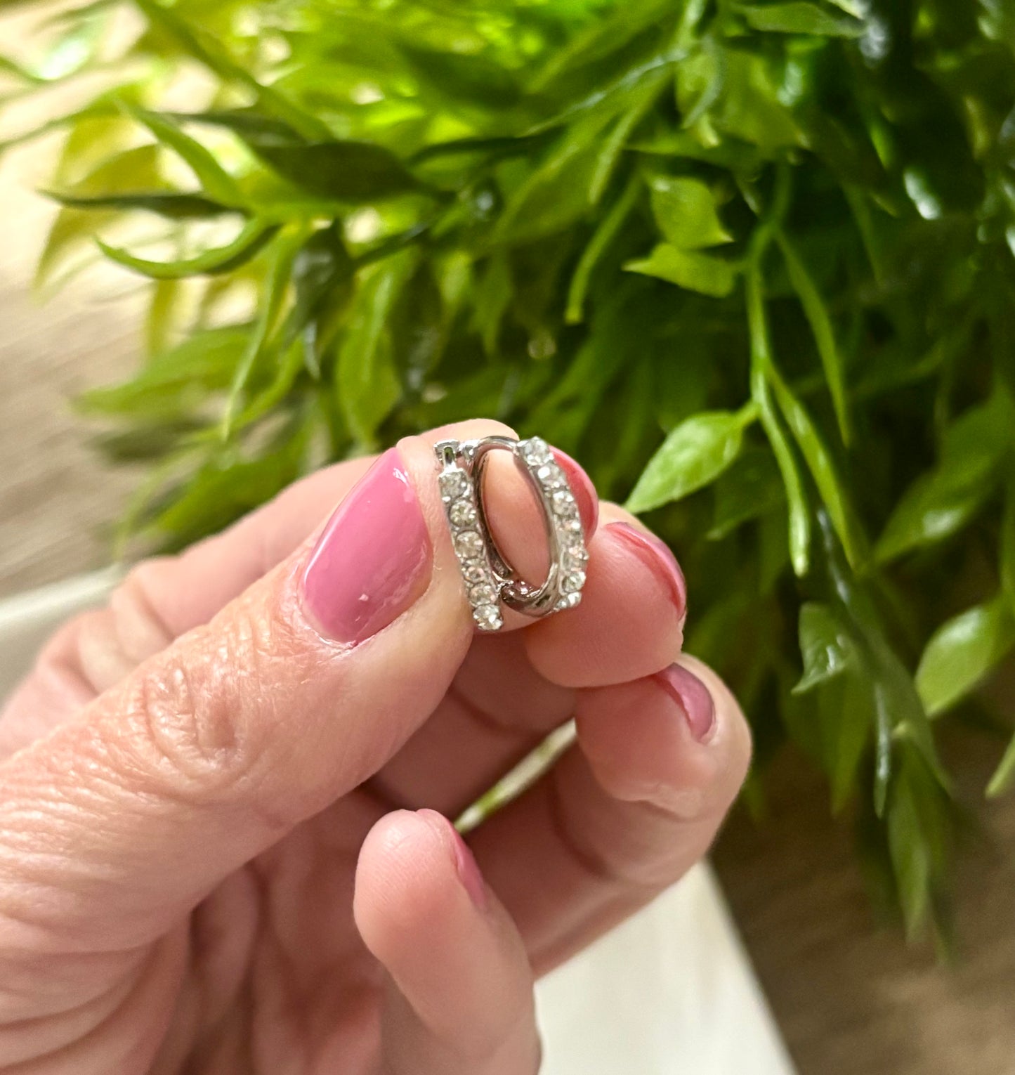 Silver Pave Huggie Hoops