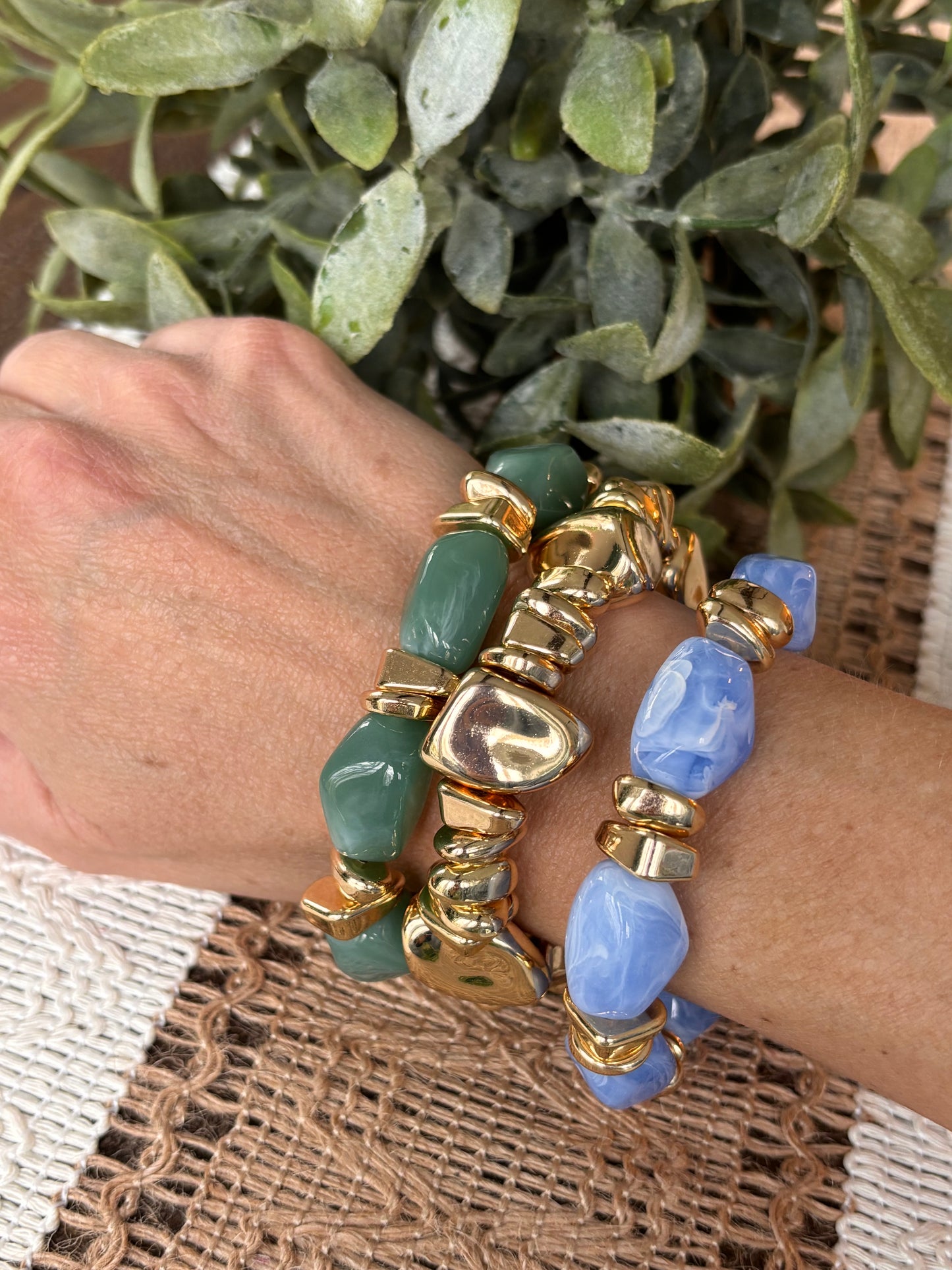 Stretchy Beaded Stack-Blue & Green