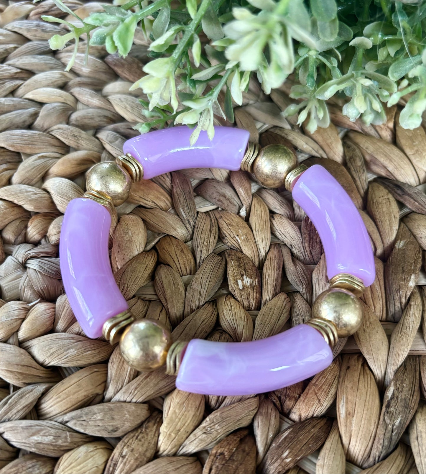 Gold Ball & Tube Bracelet-Lavender