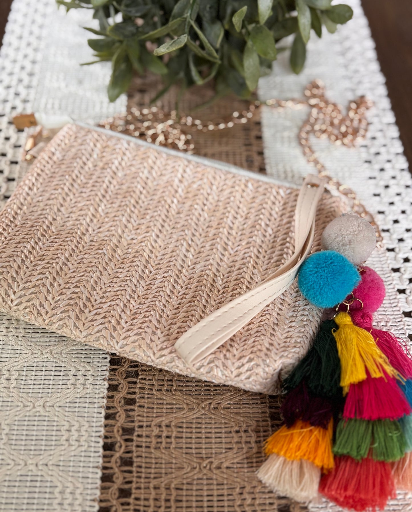 Woven Straw Crossbody With Tassel