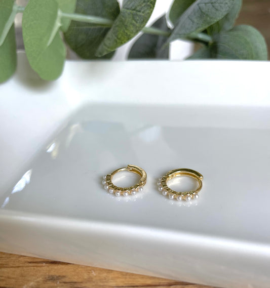 Gold Pearl Huggie Hoops