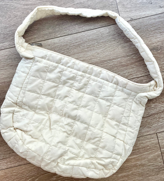 Quilted Puffer Crossbody-Cream