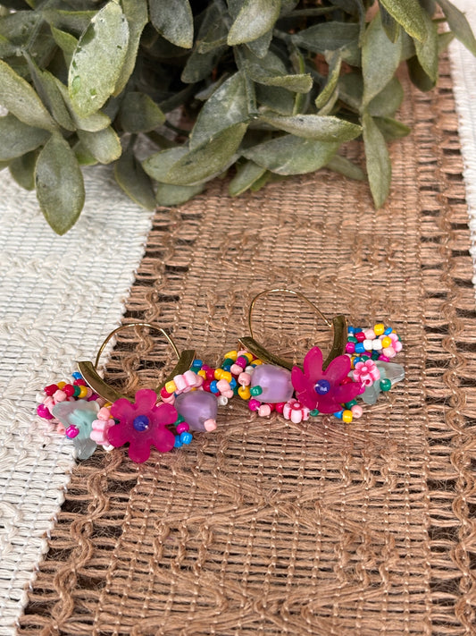 Colorful Beaded Flower Hoops