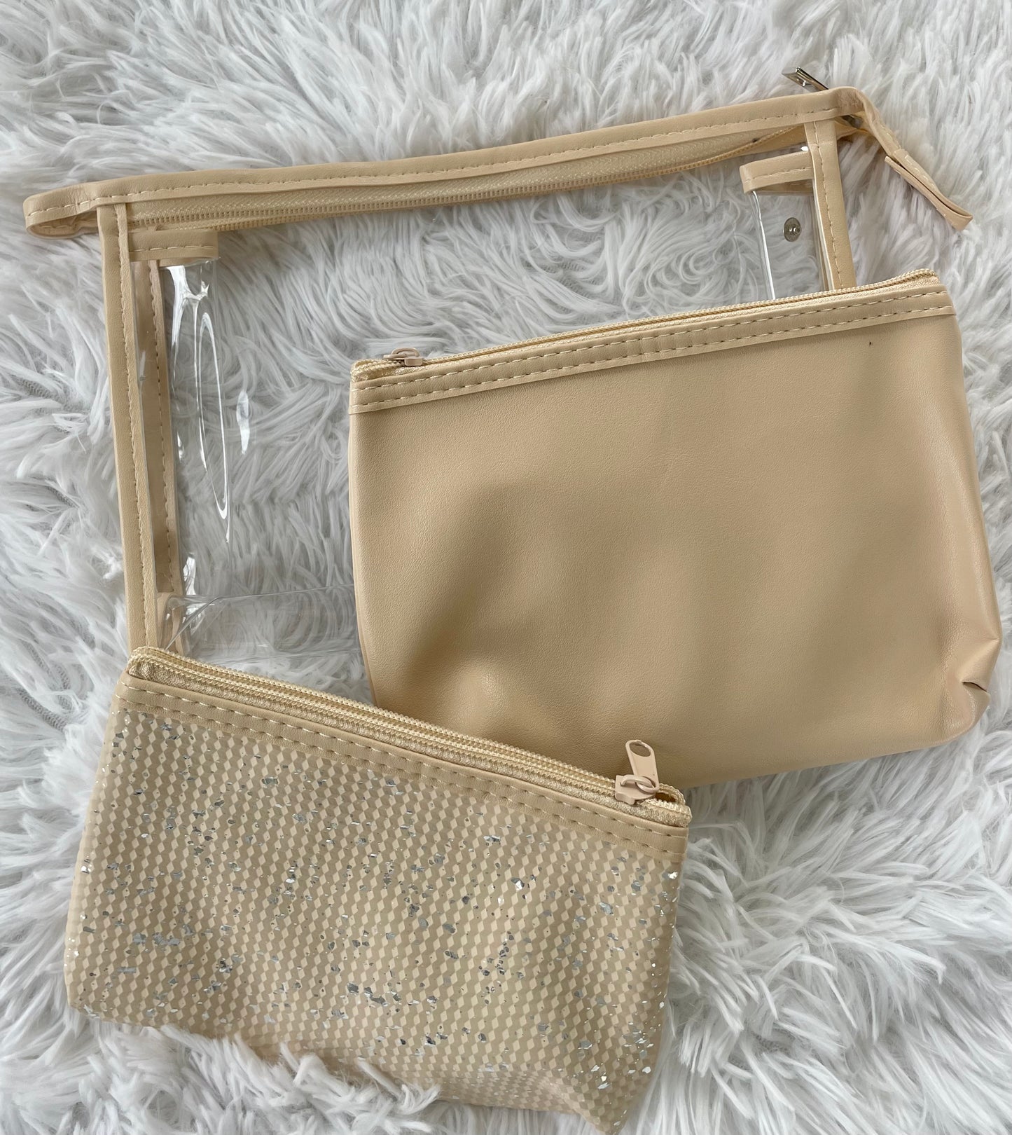 3 Piece Cosmetic & Travel Bag Set-Neutral