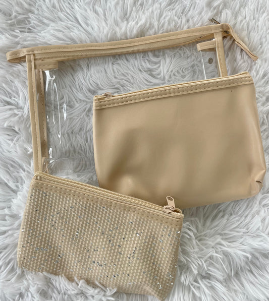 3 Piece Cosmetic & Travel Bag Set-Neutral