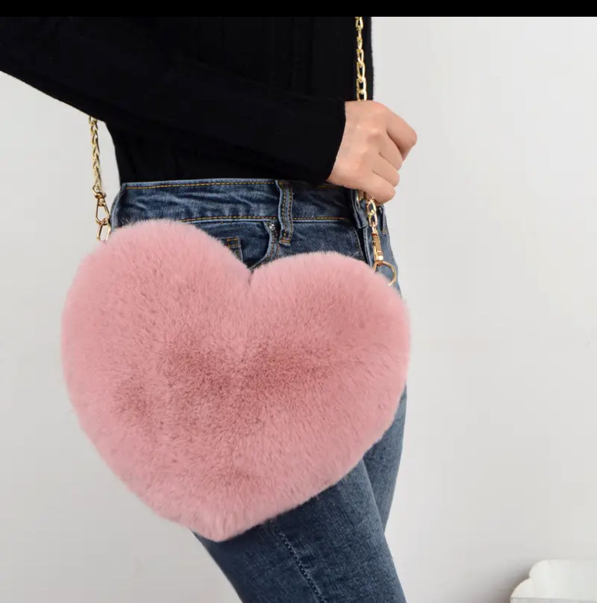 Faux Fur Heart Purse-Blush