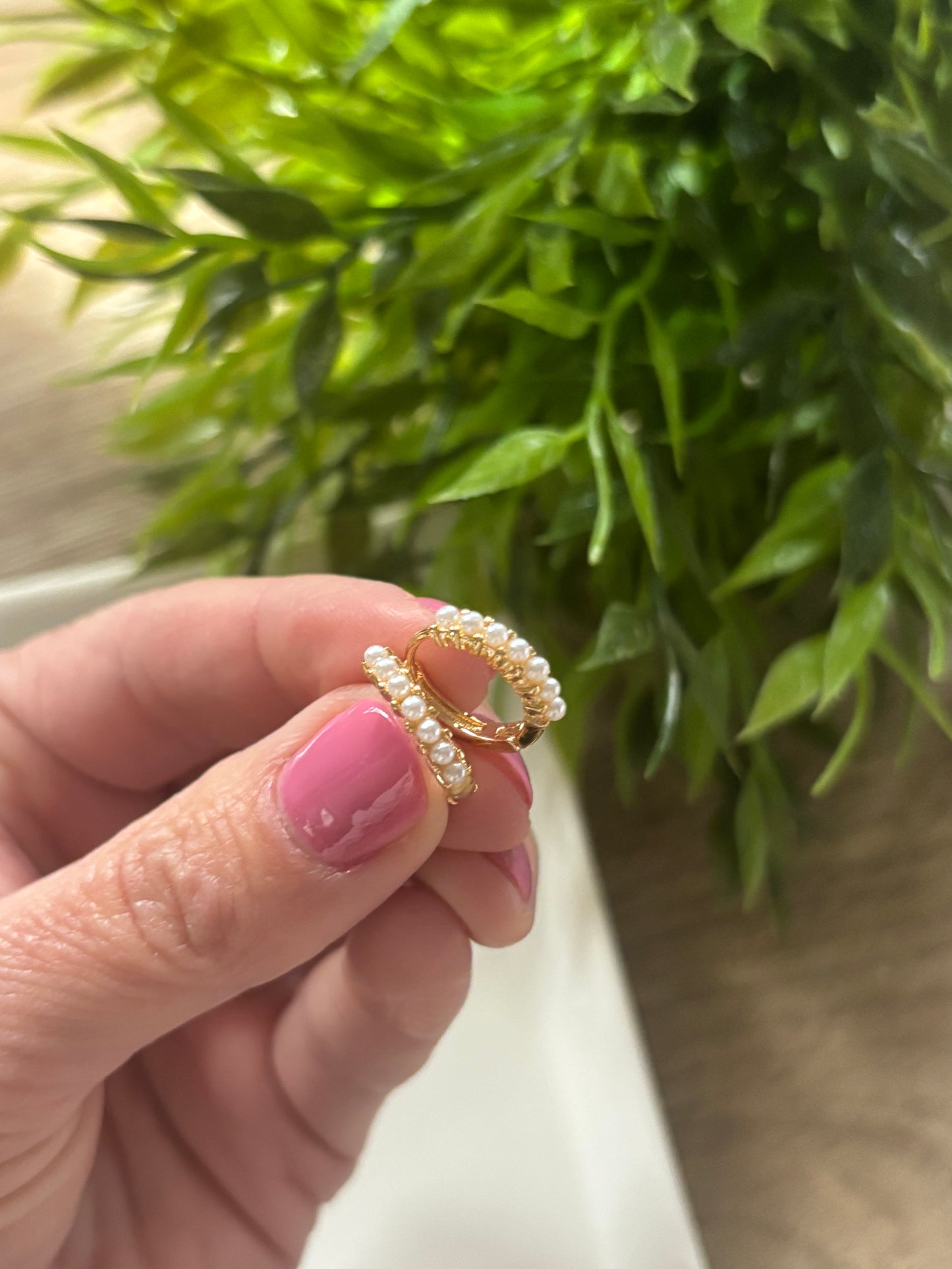 Gold Pearl Huggie Hoops