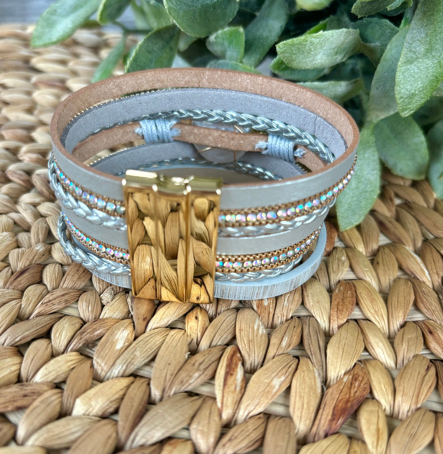 Silver Leather Wrap Bracelet