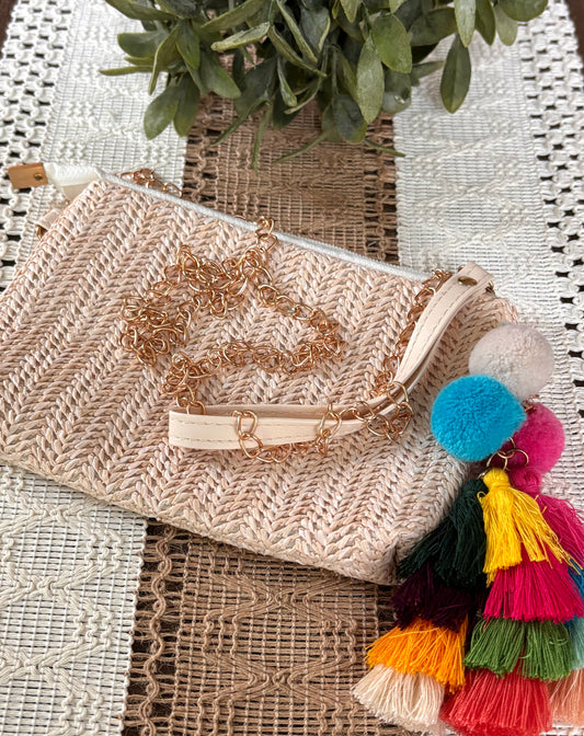 Woven Straw Crossbody With Tassel