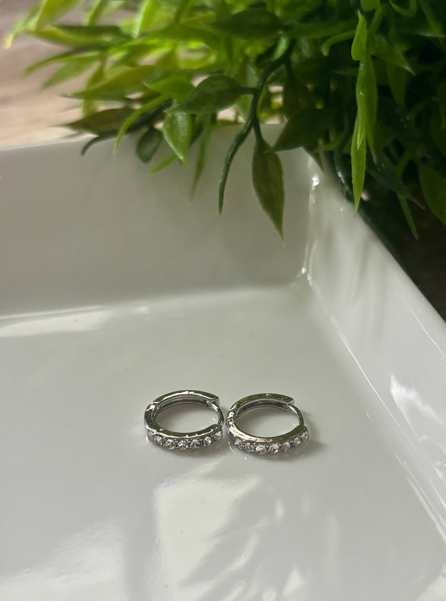 Silver Pave Huggie Hoops