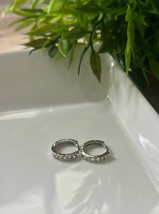 Silver Pave Huggie Hoops