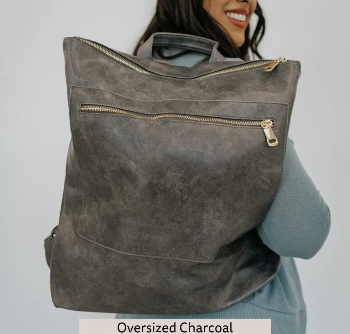 Vegan Leather Backpack-Charcoal