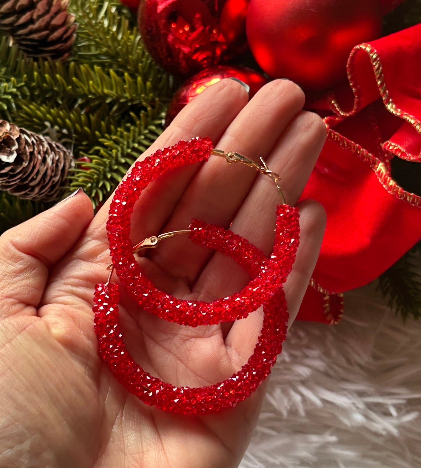 Red Glitter Hoops
